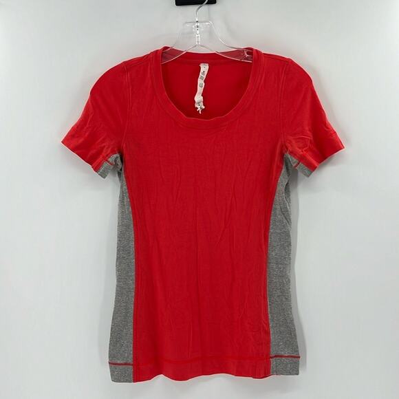 Lululemon Women's Short Sleeve Color Block Tee - Red/Gray - 4 - Picture 1 of 6